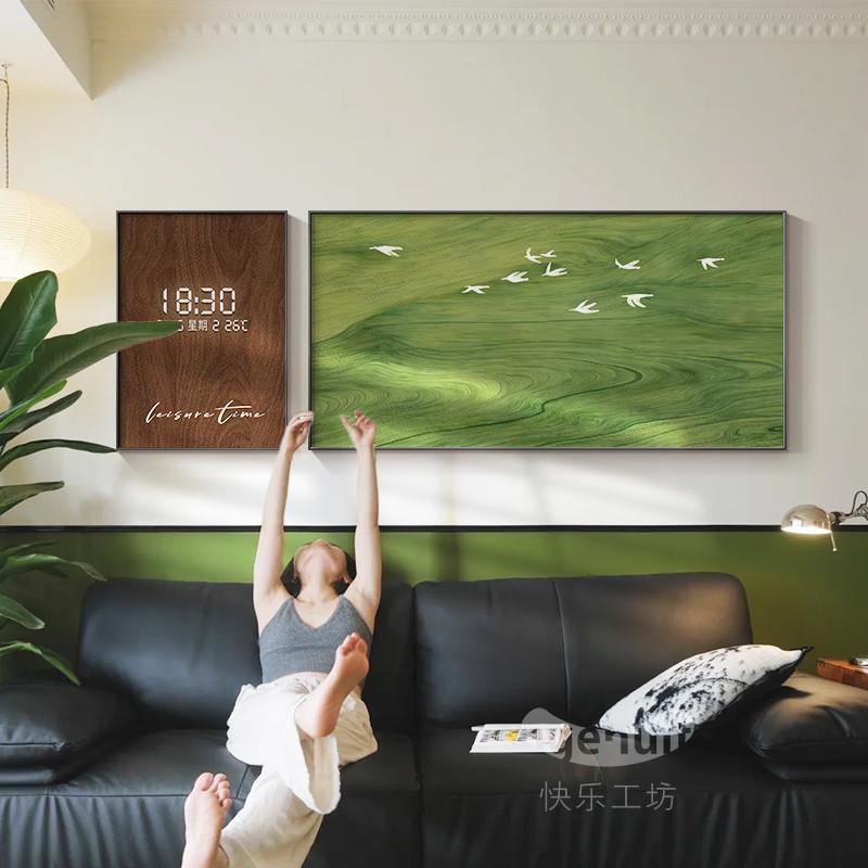 数字显示时钟中古风装饰画客厅沙发背景墙挂画2025新款壁画