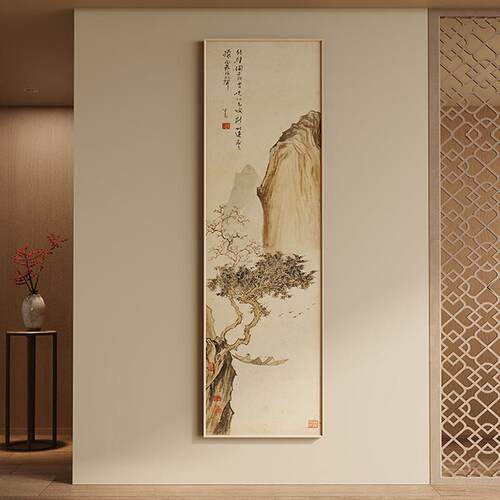宋代美学山水画入户门玄关装饰画高档客厅走廊楼梯间挂画竖版长条