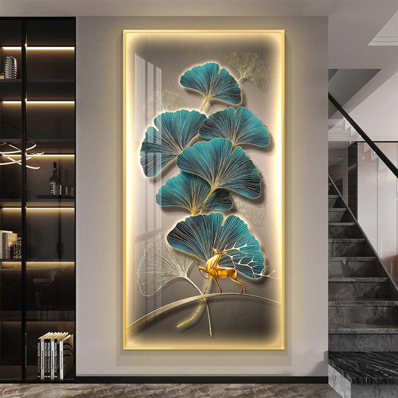led带灯轻奢入户玄关装饰画走廊过道简约现代挂画壁画银杏高级感