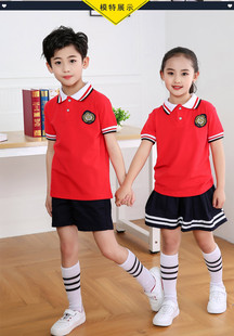 儿童校服套装 幼儿园园服毕业照服红 夏季 英伦风纯棉班服学院风短袖