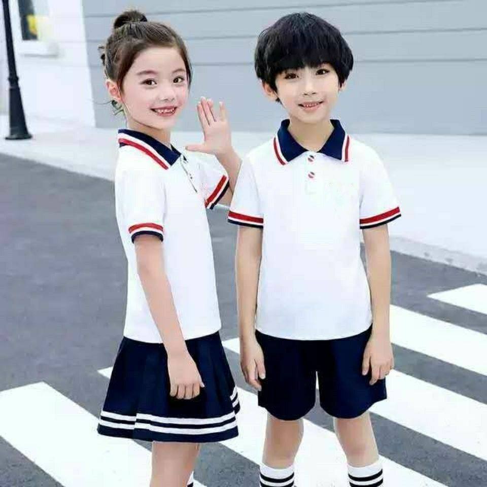 中小学生校服套装短袖夏季幼儿园园服儿童白色T恤衫polo衫