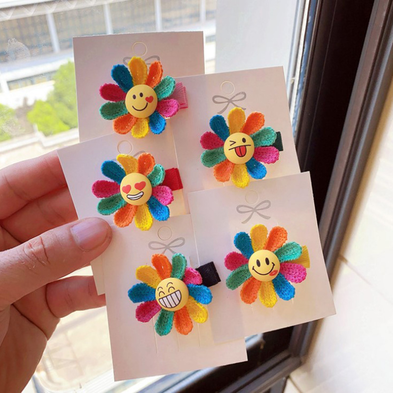 七彩花朵女童发夹新款笑脸小学生
