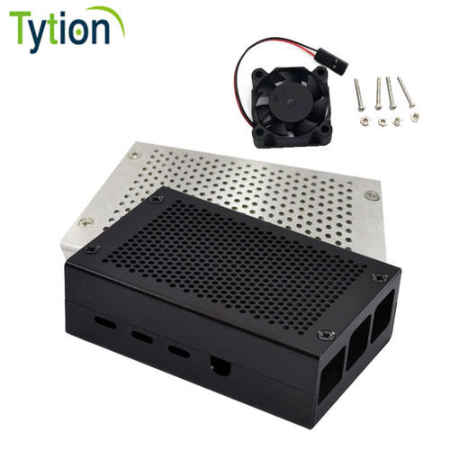 树莓派4代金属外壳机壳  Raspberry Pi 4B 铝制网孔盒子+散热风扇