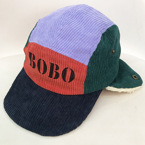 冬季新品儿童帽子BOBO字母宝宝护耳帽加绒保暖中大童拼色鸭舌帽