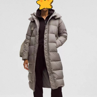 【三星95鹅绒】Lu家九格泡芙连帽加长款鹅绒服女 秋冬保暖羽绒服