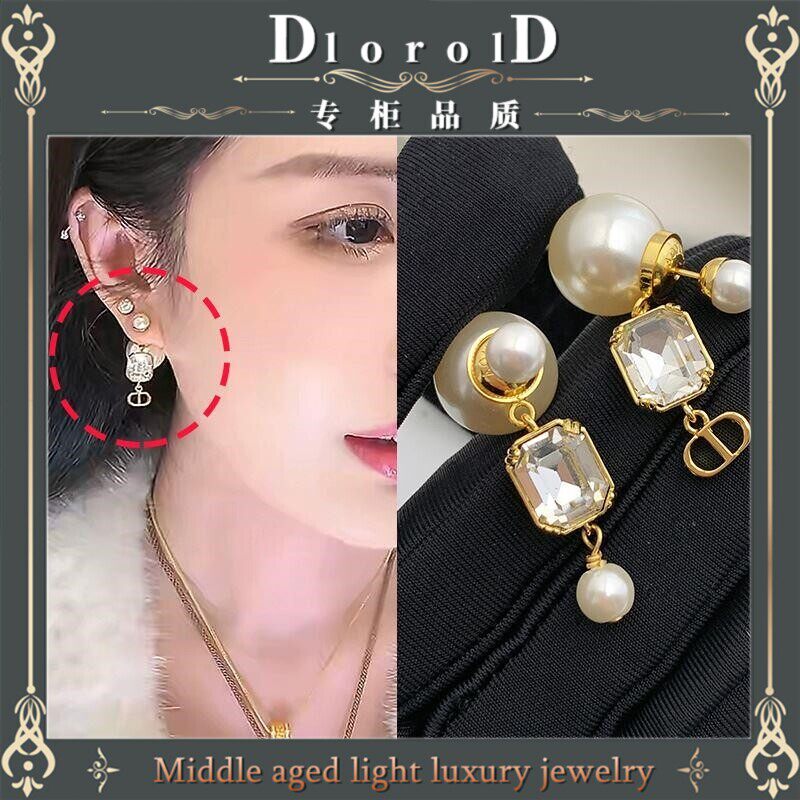 DlorolD家方钻冰糖CD珍珠耳钉女韦雪高级感轻奢不对称耳饰D家新款