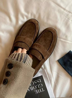 秋冬新款美拉德英伦风一脚蹬懒人小粗跟乐福单鞋女