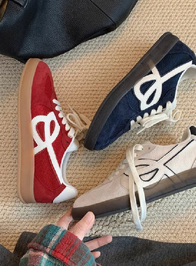 葡萄妈同款女鞋26新款圆头拼色内增高运动休闲德训鞋女红色