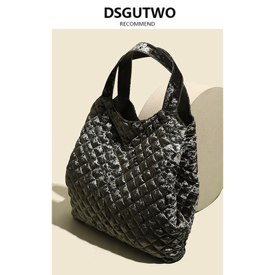 DSGUTWO 简约时尚菱格单肩托特包小众设计大容易购物袋腋下包装
