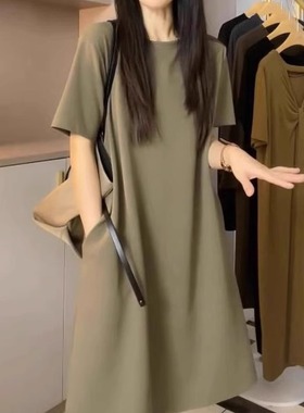 特大码300斤夏季2025新款洋气小众显瘦宽松女孕妇装短袖t恤连衣裙