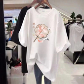 国风小众上衣2026夏季 体恤女洋气 宽松半袖 新款 胖mm300斤纯棉短袖