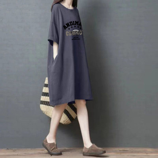 特大码胖mm夏装高级感2-300斤短袖t恤女裙子夏季中长款孕妇连衣裙