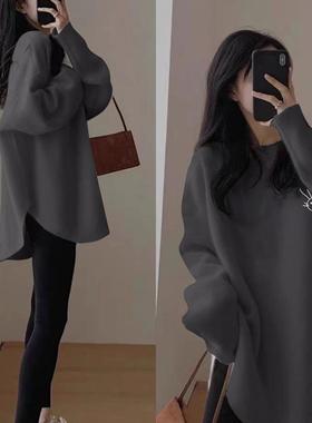 300斤秋冬加肥特大码胖mm加厚德绒打底衫女装内搭t恤长袖孕妇上衣