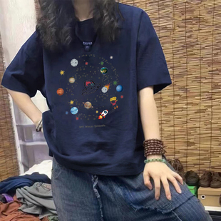 宽松遮肚子上衣潮 小众ins设计感300斤大码 纯棉短袖 T恤女夏季 新款
