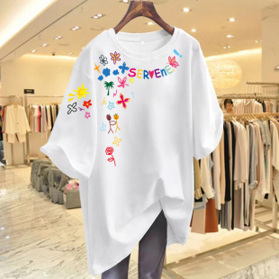 体恤上衣服宽松显瘦 夏季 2025胖mm超大码 300斤时尚 ins女士t恤短袖