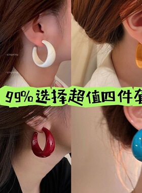 显瘦彩色复古港风2025耳环新款爆款气质时尚简约耳钉高级夸张耳饰