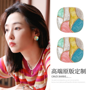 白百何同款 轻奢耳钉女 耳环彩釉珐琅小众设计感耳饰2025年秋冬新款