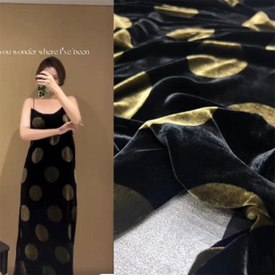欧货秋款波点数码印花真丝丝绒面料 时尚简约套装连衣裙旗袍布料