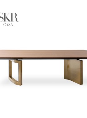 SKRCASA意式极简长餐桌天然大理石奢石定制餐桌别墅豪华奢长餐桌