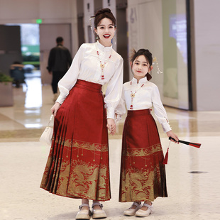 女童马面裙套装2026新款国风织金亲子装母女唐装中国风汉服春夏款