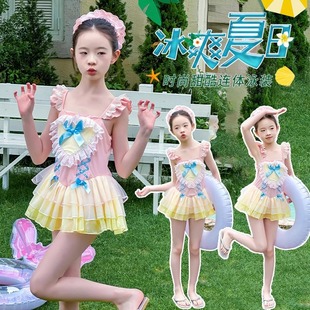 儿童泳衣小女孩粉色速干连体泳衣公主裙夏季 女童泳衣甜美少女泳装