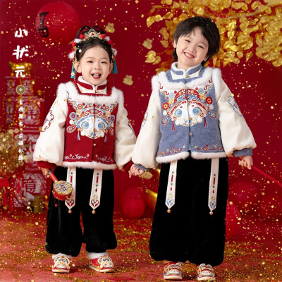 汉服女童男童拜年服冬款加绒加厚
