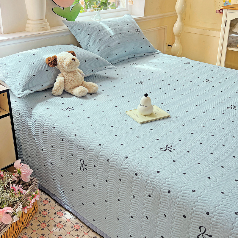 纯棉印花床盖三件套全棉绗缝床单