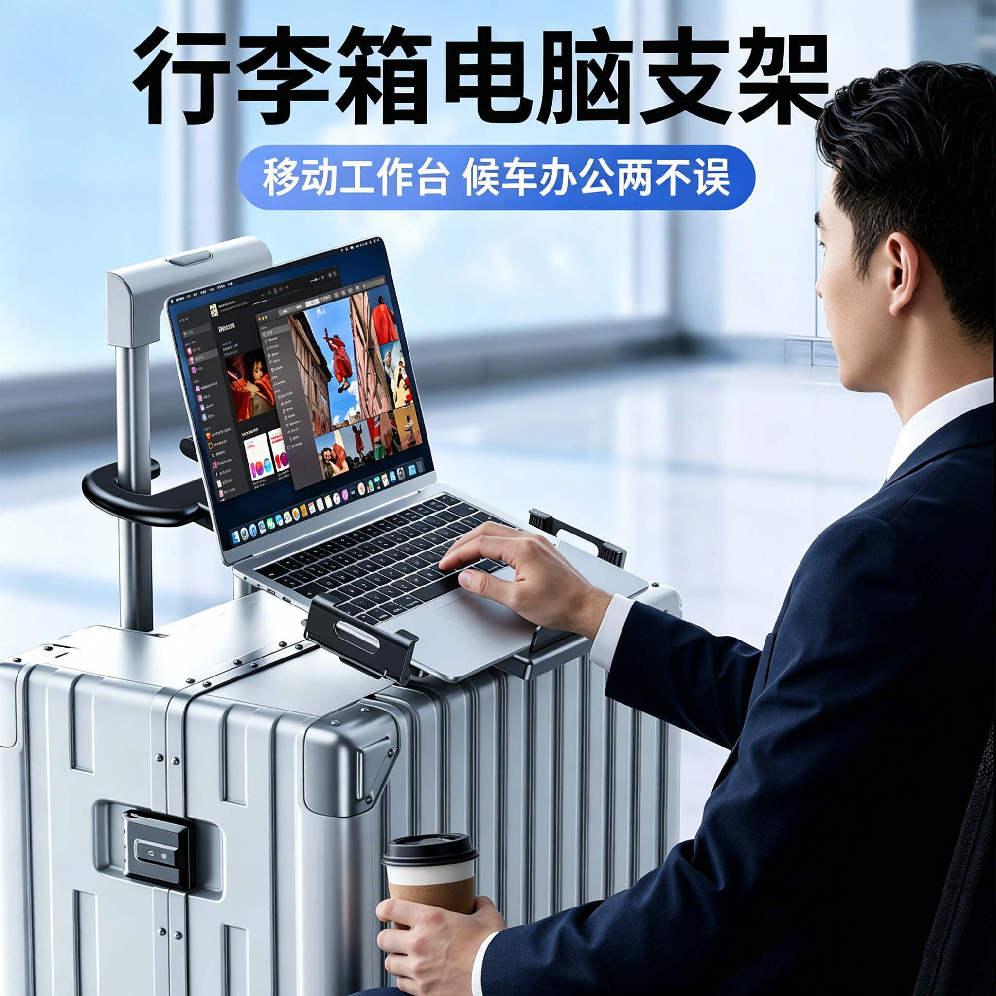 派凡行李箱笔记本电脑支架便携式旅行出差办公桌增高托架子macbook专用支撑悬空散热可调节放置台加垫高底座