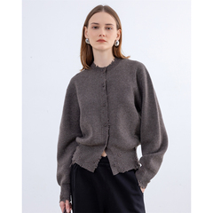 短款针织开衫外套女士2025新款秋季钉珠羊毛高级感宽松毛衣上衣