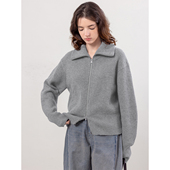 拉链毛衣开衫 外套 秋冬宽松慵懒高级感羊毛翻领针织衫 女款 2025新款