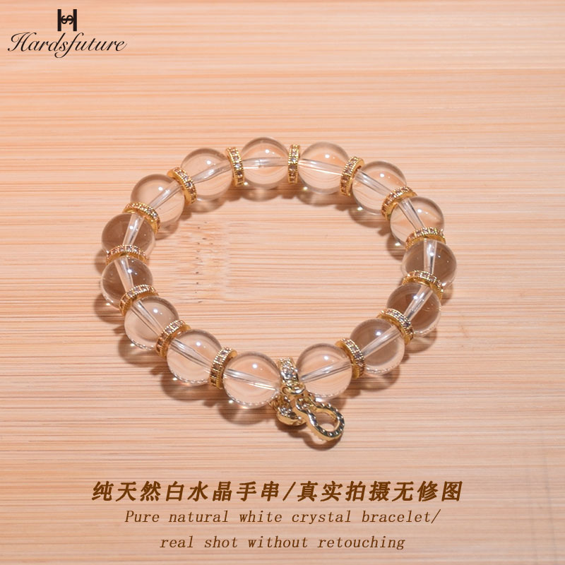 天然白水晶手链女透明珠子水晶手串男女原创设计款点缀水晶手串