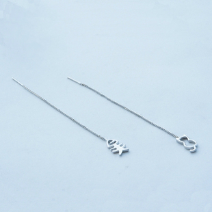 可爱清新S925纯银耳线时尚简约个性萌小猫鱼骨长款耳链流苏耳环女