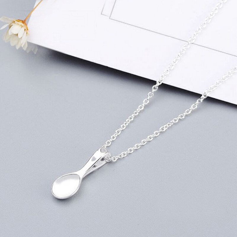 小众原创设计S925纯银勺子简约短项链女吊坠锁骨链爱心调羹装饰品