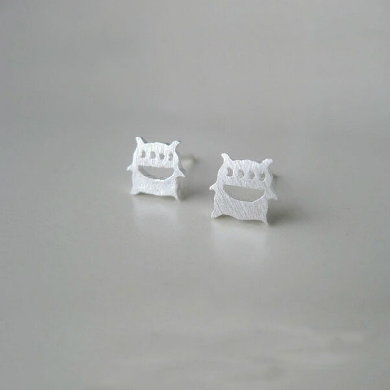 可爱甜美小清新S925纯银耳饰品简约俏皮四眼精灵耳钉女款耳坠耳环