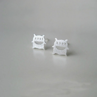 可爱甜美小清新S925纯银耳饰品简约俏皮四眼精灵耳钉女款耳坠耳环