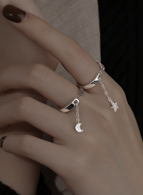 小张的故事S925银星星月亮链条戒