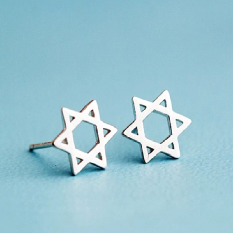 简约设计S925纯银饰品可爱甜美镂空六芒星耳钉少女耳坠耳环耳饰品