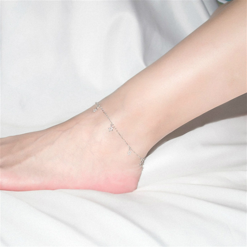 简约五角星s925纯银脚链女款韩版甜美星星脚踝链气质时尚学生礼物