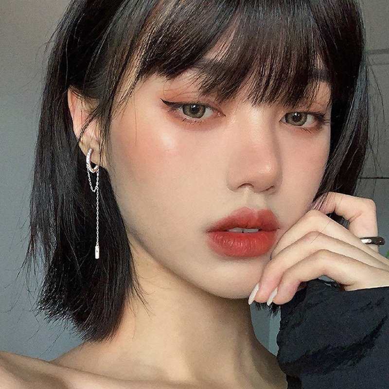 小张的故事个性S925纯银长款几何圆圈耳链耳环女嘻哈镶钻流苏耳扣