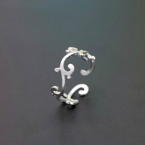 冷淡风原创设计S925纯银简约花藤开口戒指女款创意指环不规则饰品