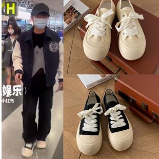 周深同款厚底帆布鞋女2025新款春秋港风学生轻便小白鞋百搭板鞋子
