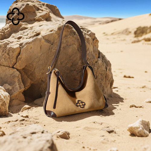 CASSILE卡思乐松涛女包复古大容量绒面牛皮单肩包hobo斜挎托特包