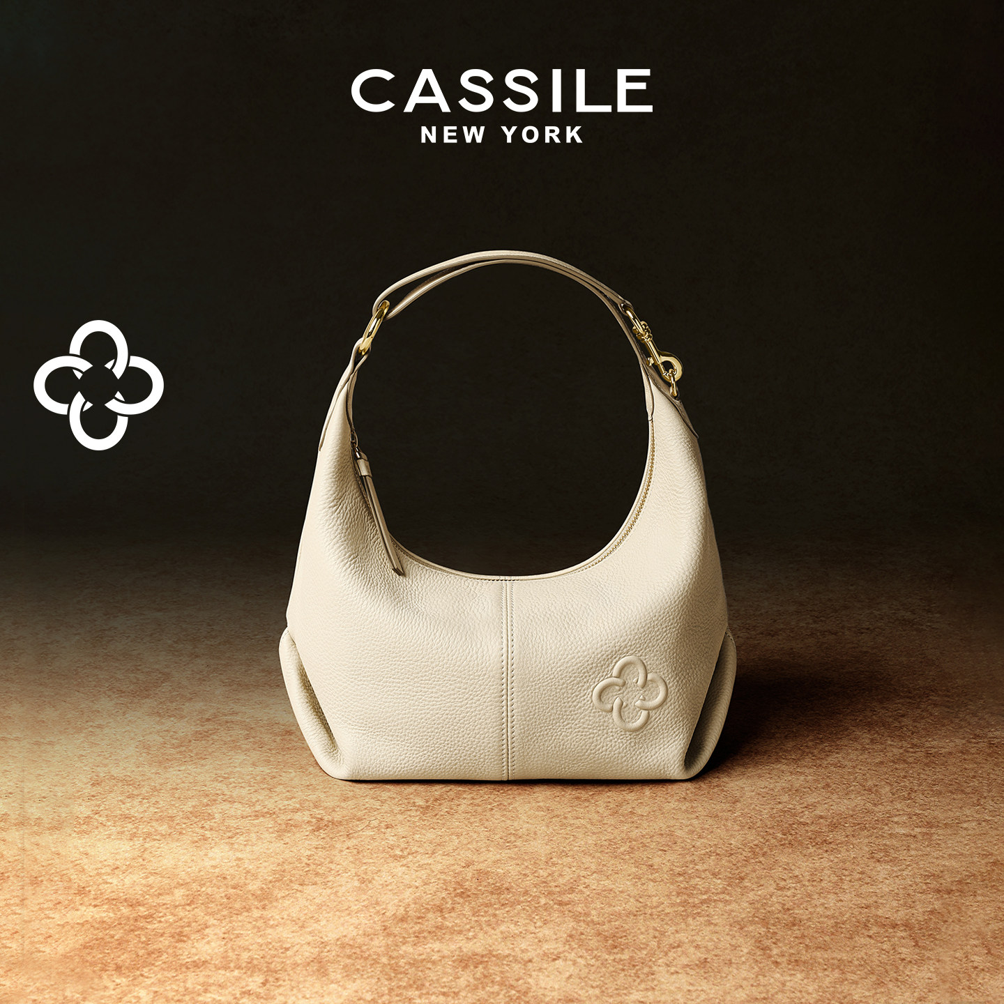 【意大利进口真鹿皮】卡思乐牛角包白色真皮手提hobo软单肩斜挎包