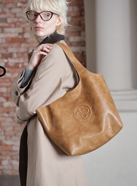 【郭碧婷同款】卡思乐马甲托特包大容量复古棕色植鞣牛皮单肩大包