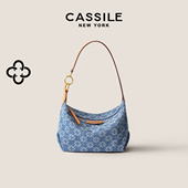 CASSILE卡思乐女包腋下包小牛仔蓝单肩斜挎包小众hobo手提帆布包