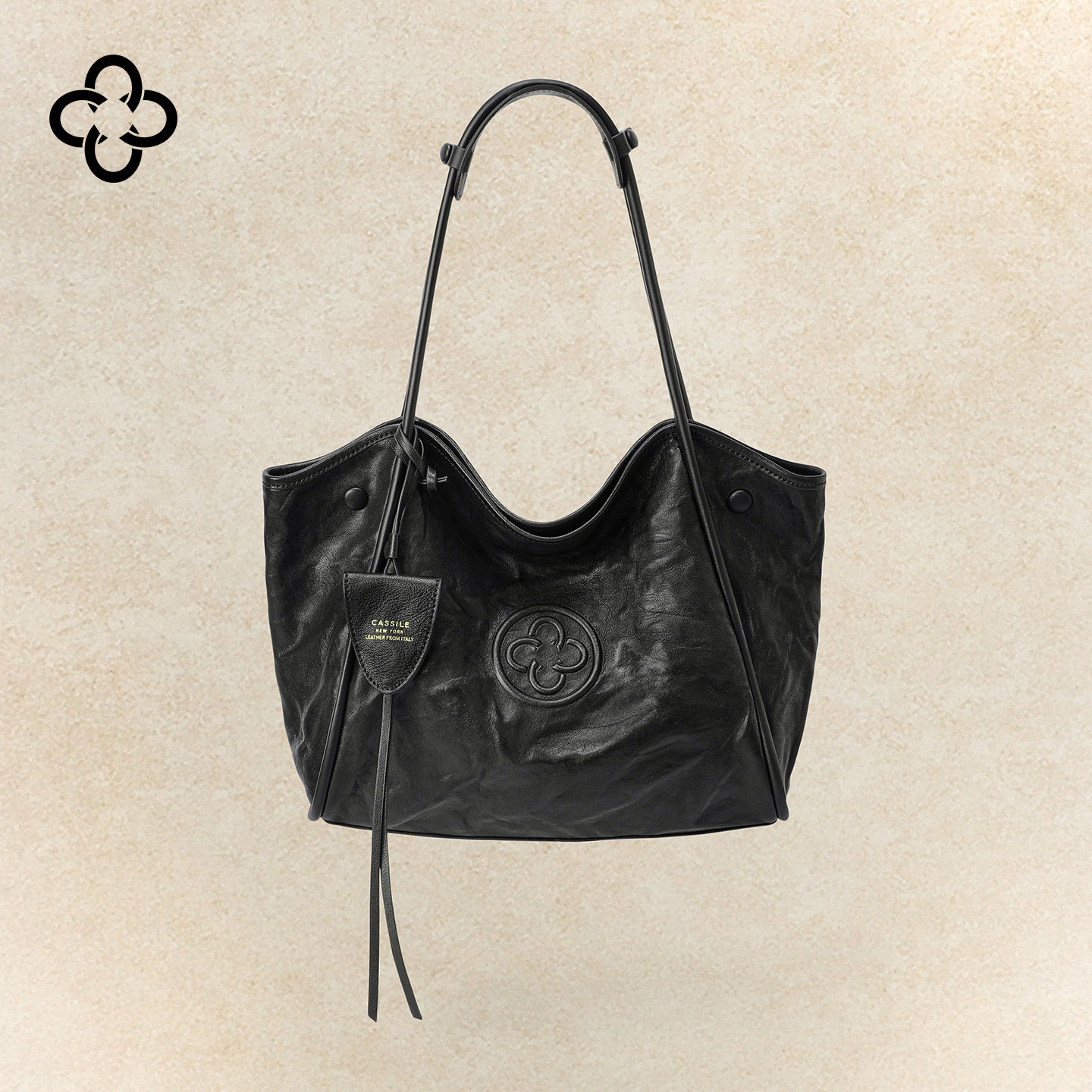 意大利进口羊皮卡思乐托特包2026新款高级黑通勤大容量单肩女包M