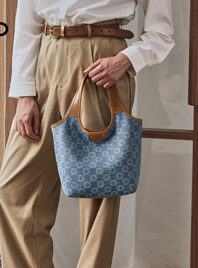 CASSILE卡思乐牛仔MINI马甲包女2025新款手提老花托特包小菜篮包