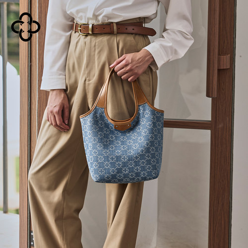 CASSILE卡思乐牛仔MINI马甲包女2025新款手提老花托特包小菜篮包