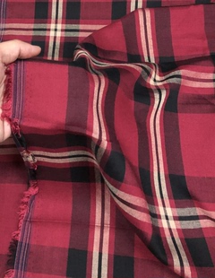 红黑系底超大米黄格子天丝亚麻面料高档服装苎麻清仓裙子厂家低价