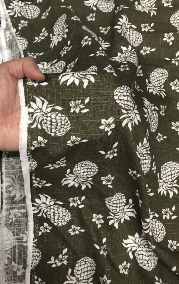 竹节风格暗绿底菠萝印花天丝亚麻超柔软垂感汉服布料袍子手工进口